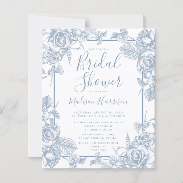 Budget Dusty Blue Floral Bridal Shower (Front)