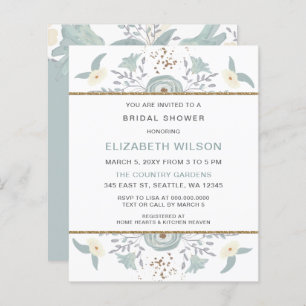 Budget Dusty Blue Floral Bridal Shower Invitation