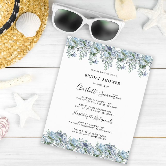 Budget Dusty Blue Floral Bridal Shower Invitation (Creator Uploaded)