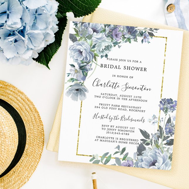 Budget Dusty Blue Floral Bridal Shower Invitation (Creator Uploaded)