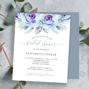 Budget dusty blue floral bridal shower invitation