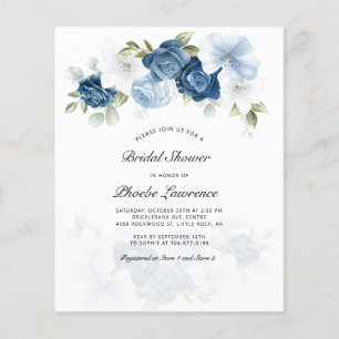 Budget Dusty Blue Floral Bridal Shower Invitation