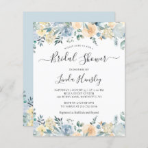 Budget Dusty Blue Floral Bridal Shower Invitation