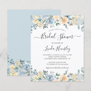 Budget Dusty Blue Floral Bridal Shower Invitation