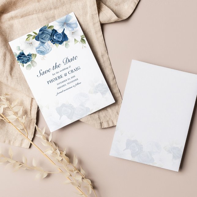 Budget Dusty Blue Floral Eucalyptus Save The Date (Creator Uploaded)