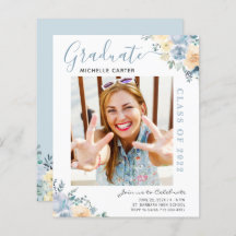 Budget Dusty Blue Floral Graduation Announcement