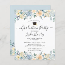 Budget Dusty Blue Floral Graduation Party Invite