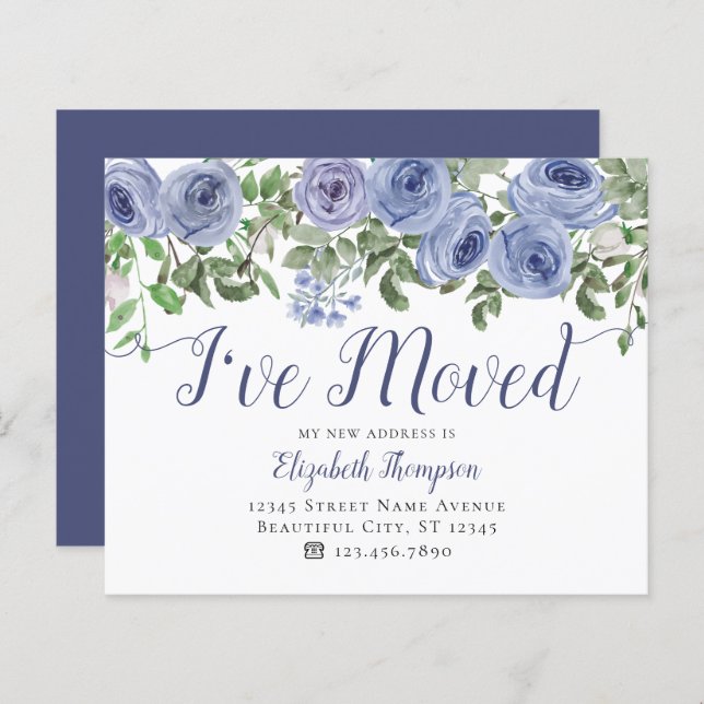 Budget Dusty Blue Floral I Have Moved Moving Card (Front/Back)