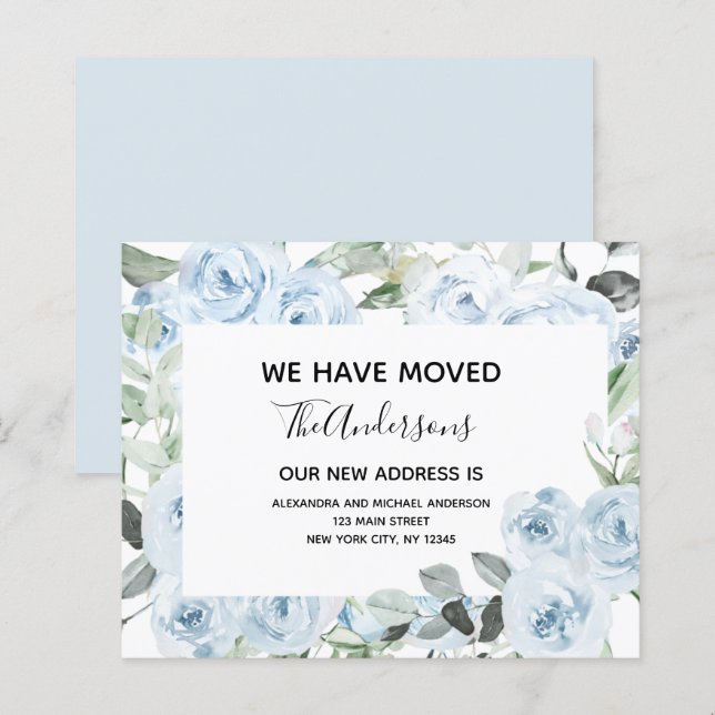 Budget Dusty Blue Floral Moving Announcement (Front/Back)