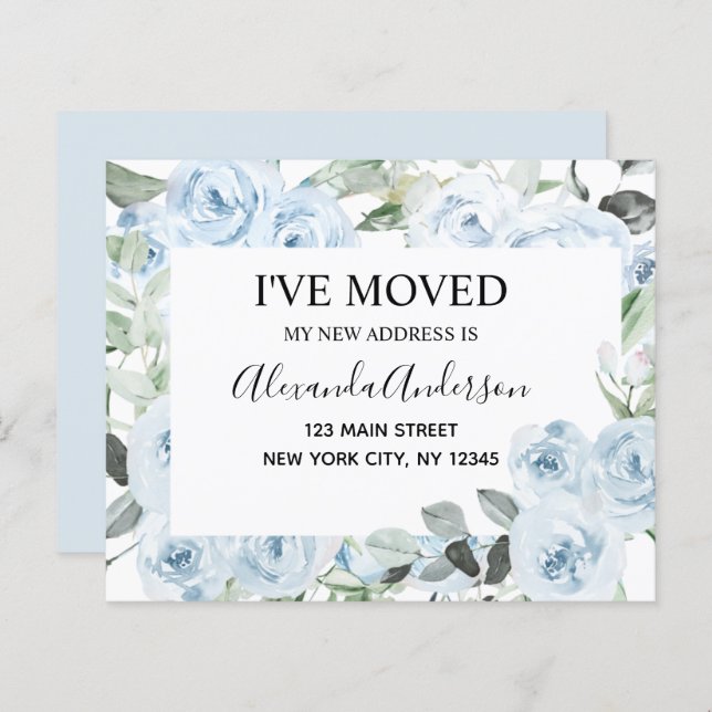 Budget Dusty Blue Floral Moving Announcement (Front/Back)