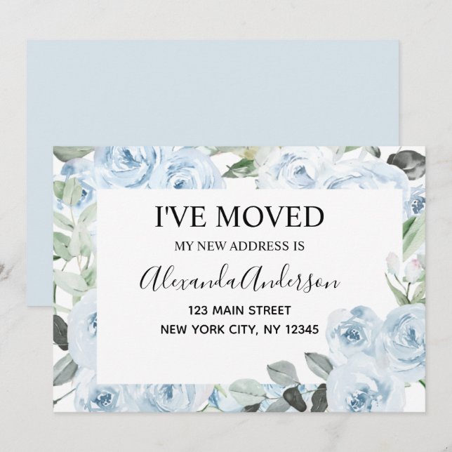 Budget Dusty Blue Floral Moving Announcement (Front/Back)