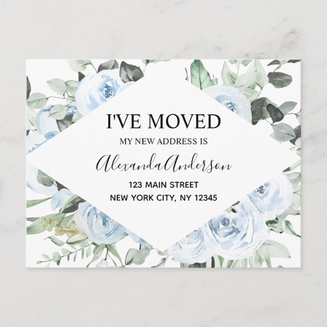 Budget Dusty Blue Floral Moving Announcement Postc Postcard (Front)