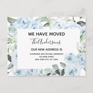 Budget Dusty Blue Floral Moving Announcement Postcard