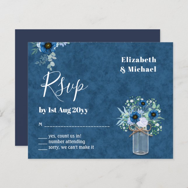 BUDGET Dusty Blue Floral RSVP Monochromatic (Front/Back)