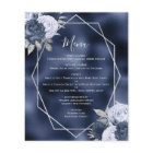 Budget Dusty Blue Floral Silver Navy Wedding Menu
