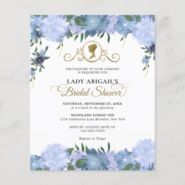 Budget Dusty Blue Floral Victorian Bridal Shower (Front)