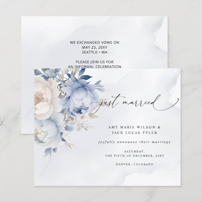 Budget Dusty Blue Floral Wedding Announcement (Front/Back)