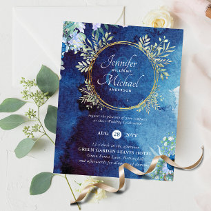 Budget Dusty Blue Floral Wedding Invitation