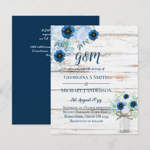 BUDGET Dusty Blue Floral Wedding Invite