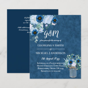 BUDGET Dusty Blue Floral Wedding Invite