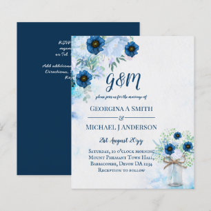BUDGET Dusty Blue Floral Wedding Invite