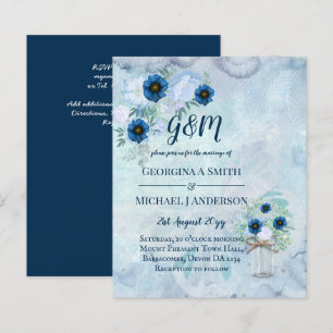 BUDGET Dusty Blue Floral Wedding Invite