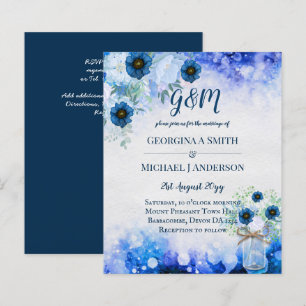 BUDGET Dusty Blue Floral Wedding Invite