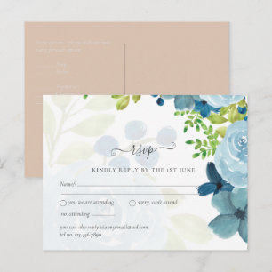 Budget Dusty Blue Floral Wedding Postcard