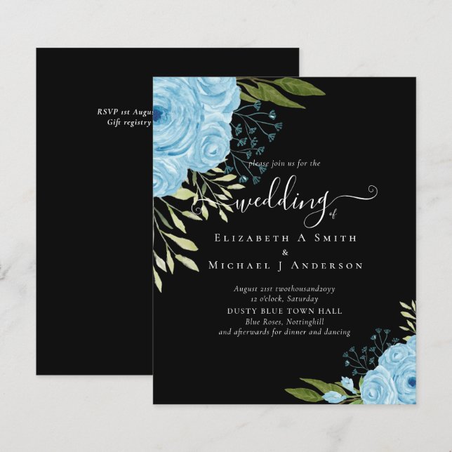 BUDGET  Dusty Blue Flowers Lime Wedding (Front/Back)