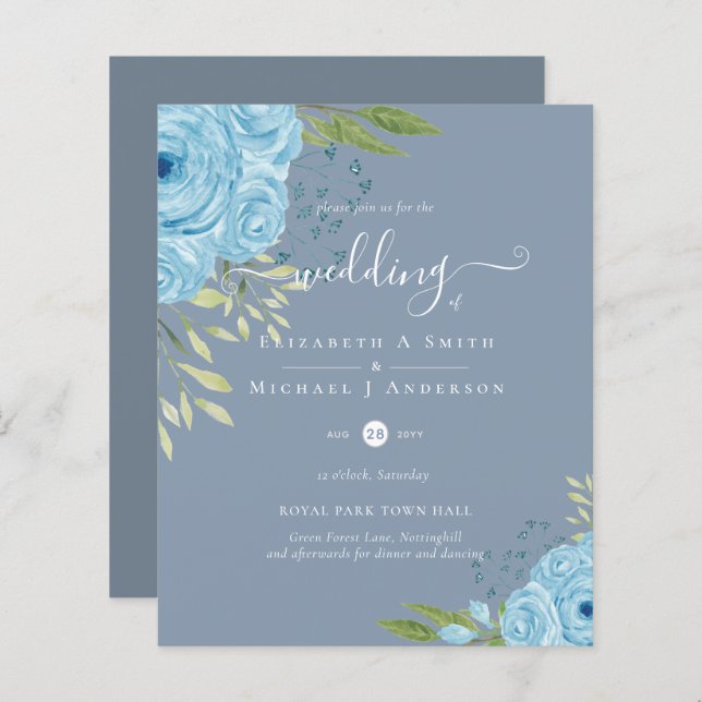BUDGET  Dusty Blue Flowers Lime Wedding (Front/Back)
