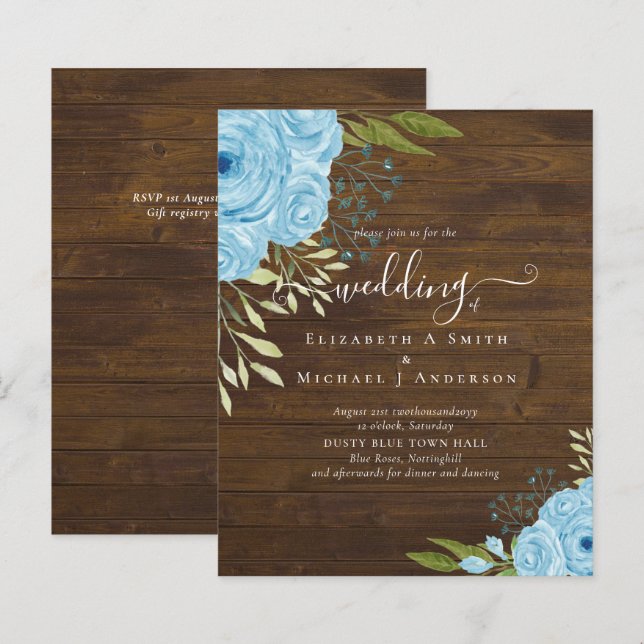Budget Dusty Blue Flowers Lime Wedding (Front/Back)
