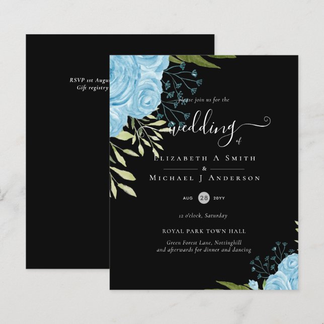 BUDGET  Dusty Blue Flowers Lime Wedding (Front/Back)