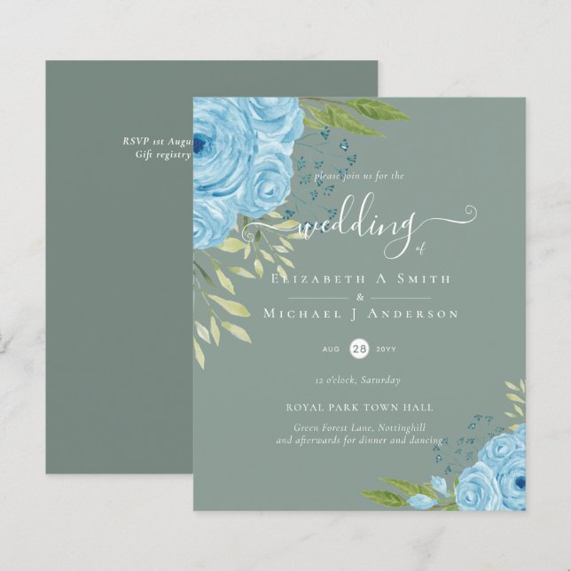 BUDGET  Dusty Blue Flowers Lime Wedding (Front/Back)