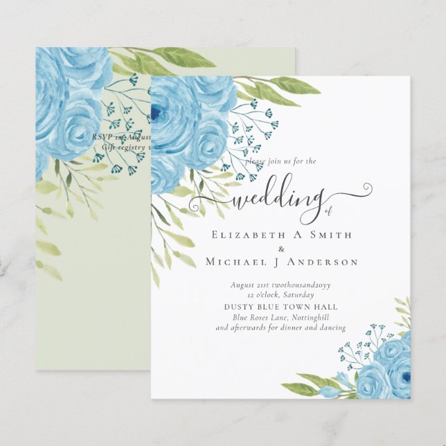 BUDGET  Dusty Blue Flowers Lime Wedding (Front/Back)