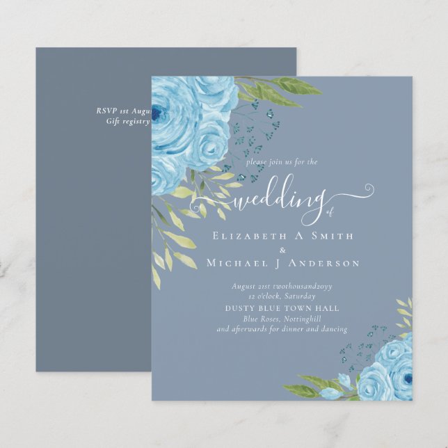 BUDGET  Dusty Blue Flowers Lime Wedding (Front/Back)