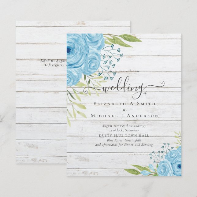 Budget Dusty Blue Flowers Lime Wedding (Front/Back)