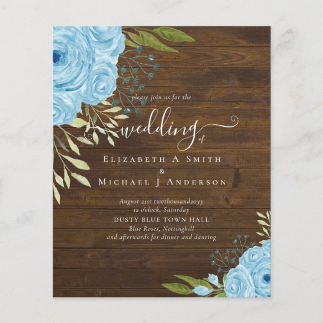Budget Dusty Blue Flowers Lime Wedding Flyer (Front)