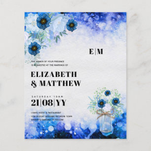 Budget Dusty Blue Flowers Mason Jar Wedding Invite Flyer