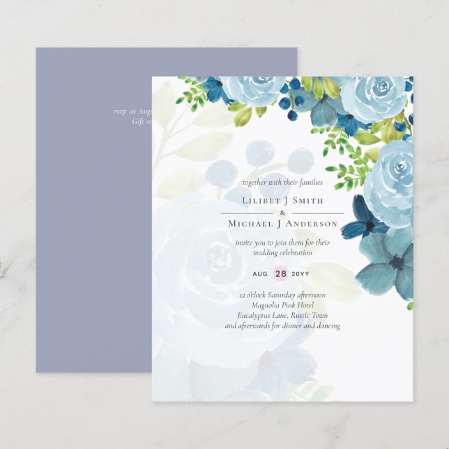 Budget Dusty Blue Flowers Sage Wedding (Front/Back)