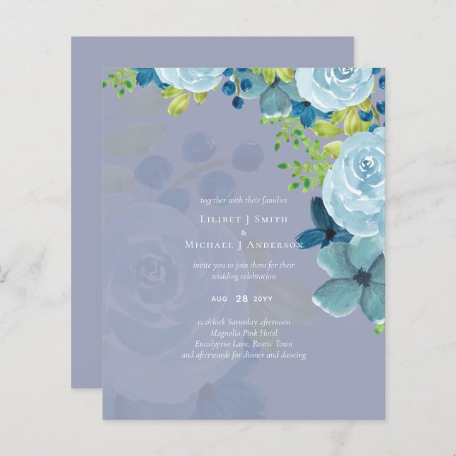 Budget Dusty Blue Flowers Sage Wedding (Front/Back)