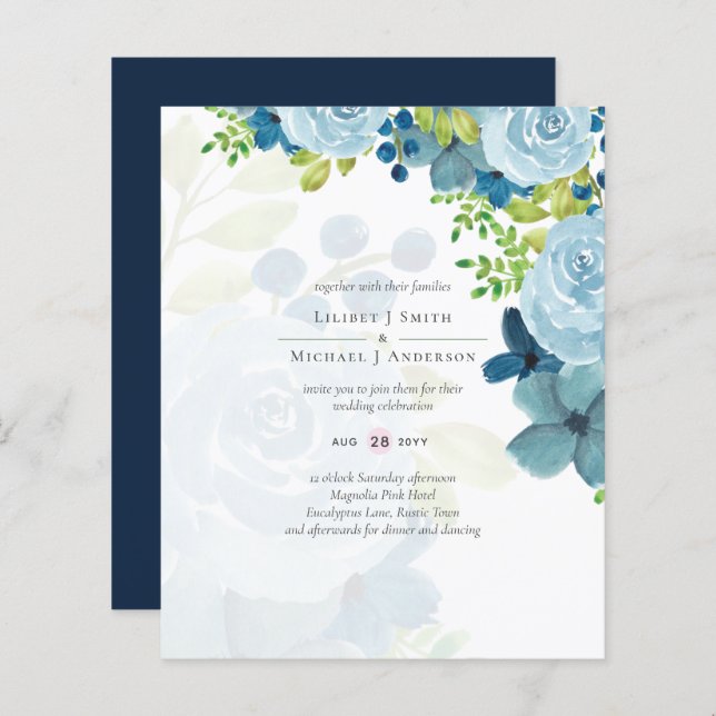 Budget Dusty Blue Flowers Sage Wedding (Front/Back)