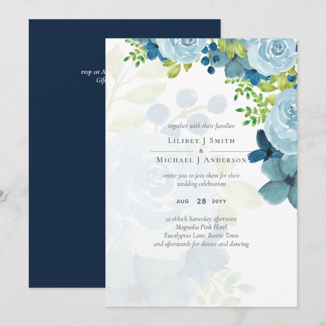 Budget Dusty Blue Flowers Sage Wedding (Front/Back)