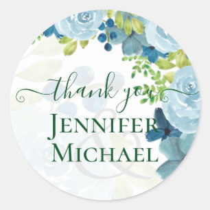 Budget Dusty Blue Flowers Sage Wedding Classic Round Sticker