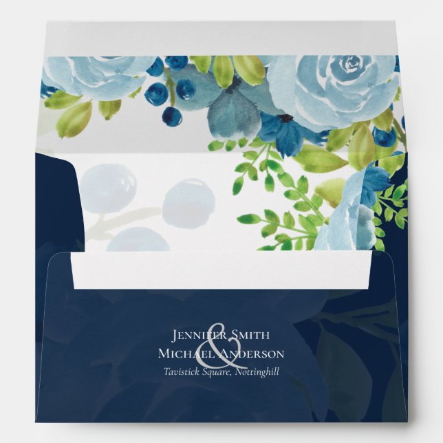 Budget Dusty Blue Flowers Sage Wedding Envelope (Back (Bottom))