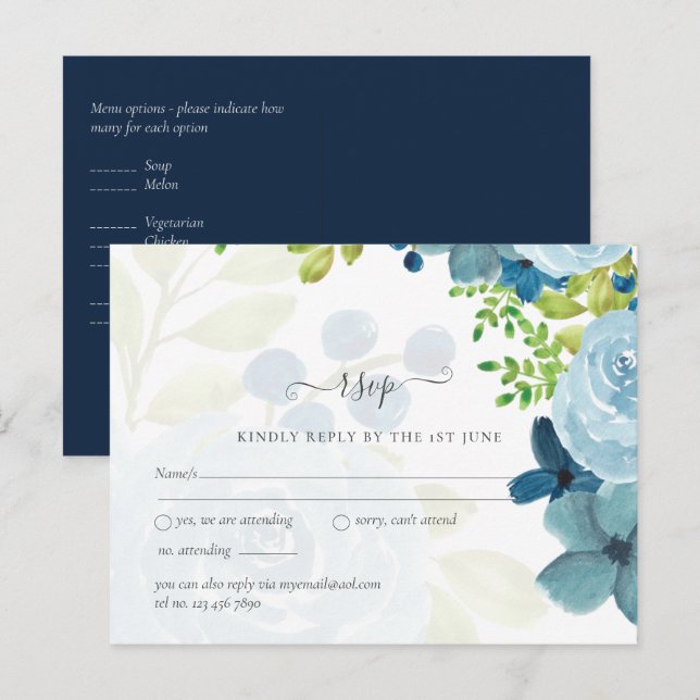 Budget Dusty Blue Flowers Sage Wedding Postcard (Front/Back)