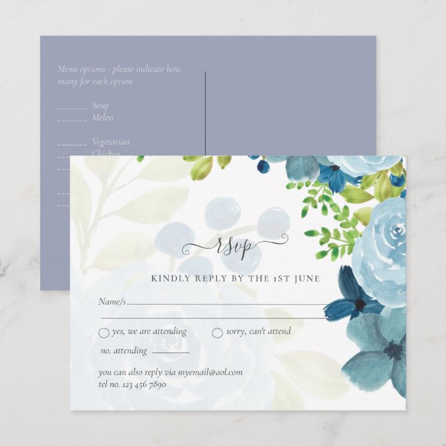 Budget Dusty Blue Flowers Sage Wedding Postcard (Front/Back)