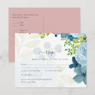 Budget Dusty Blue Flowers Sage Wedding Postcard