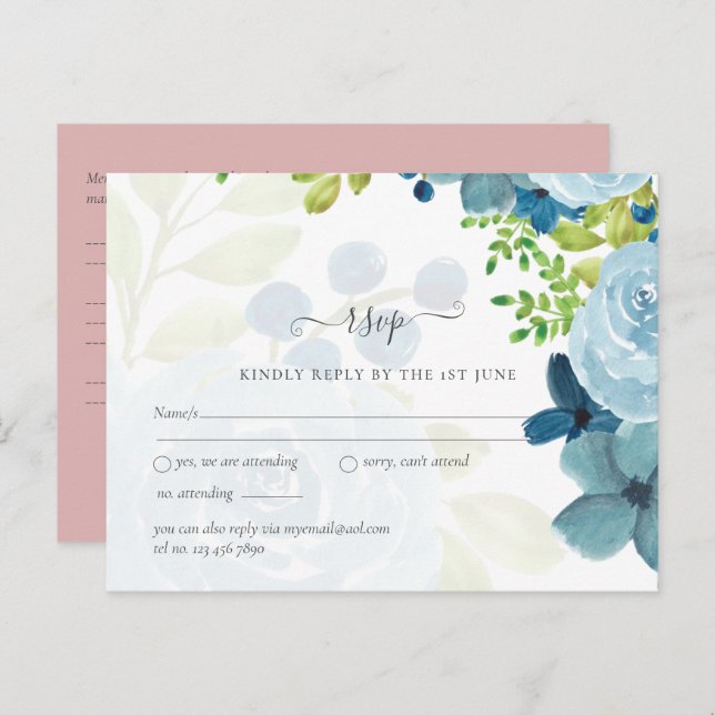 Budget Dusty Blue Flowers Sage Wedding Postcard (Front/Back)