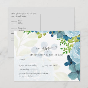 Budget Dusty Blue Flowers Sage Wedding Postcard