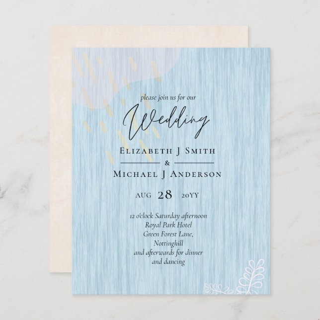 Budget Dusty Blue Gold Wedding Script (Front/Back)